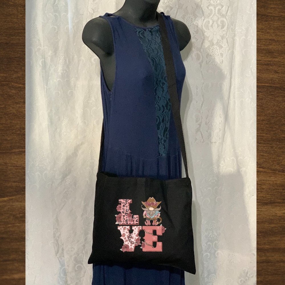 LOVE Cowboy Cotton Canvas Crossbody Messenger Shoulder Tote Bag with Long Strap